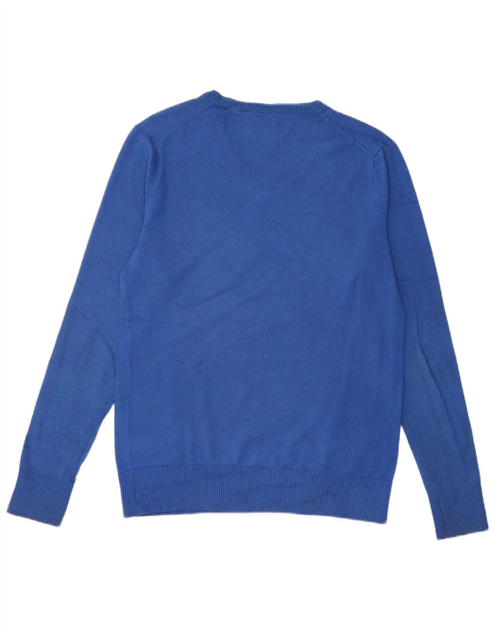 Tommy Hilfiger Herren-Pullover mit V-Ausschnitt aus mittelblauer Baumwolle