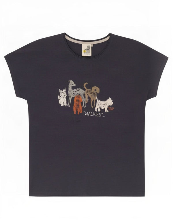 Weird Fish Womens Graphic T-Shirt Top UK 12 Medium Navy Blue Cotton