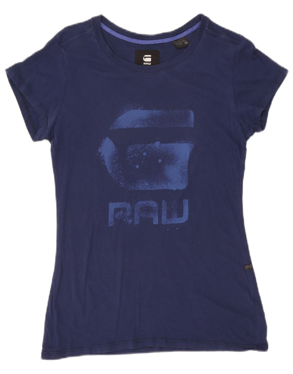 G-Star Damen Slim Fit Graphic T-Shirt Top UK 14 Medium Marineblau Baumwolle