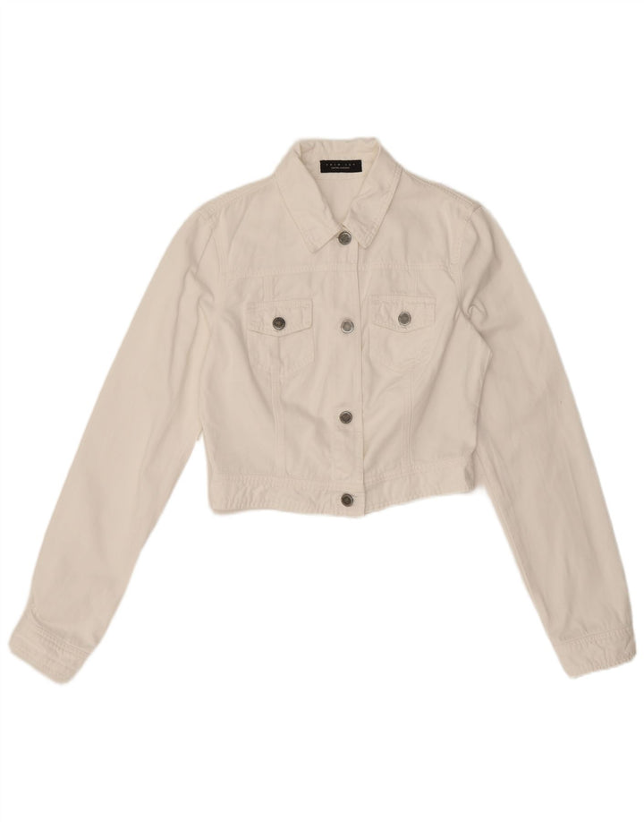 Twin-Set Damen Crop Jeansjacke UK 12 Mittelweiß
