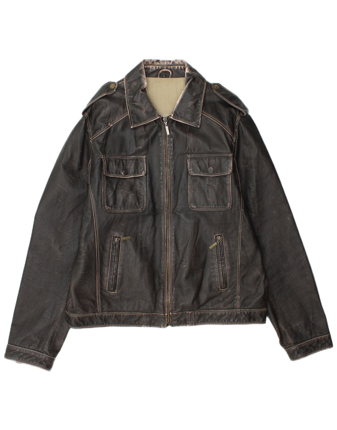 Le Frog Damen Militärlederjacke IT 52 2XL Schwarz