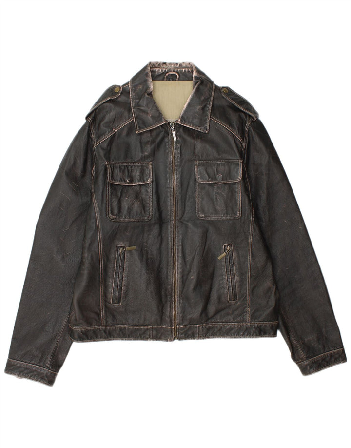 Le Frog Damen Militärlederjacke IT 52 2XL Schwarz