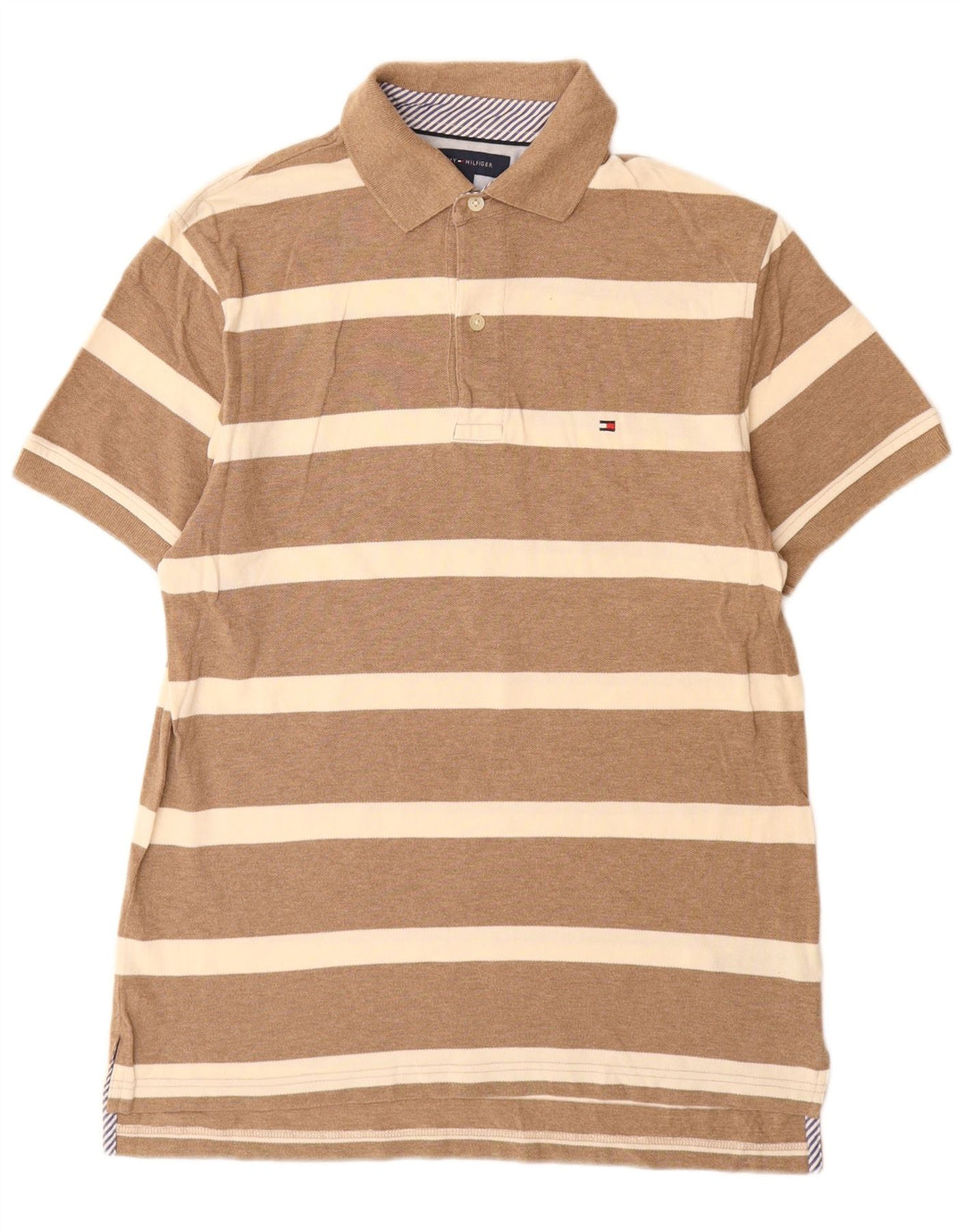 Tommy Hilfiger Herren-Poloshirt, klein, braun gestreift, Baumwolle