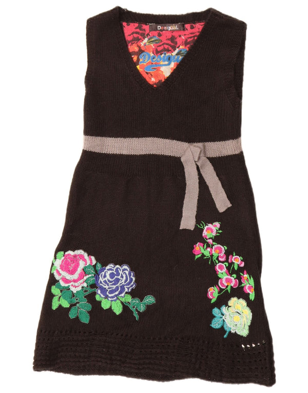 Desigual Grafisches ärmelloses Pulloverkleid für Damen, UK 12, Mittelschwarz mit Blumenmuster