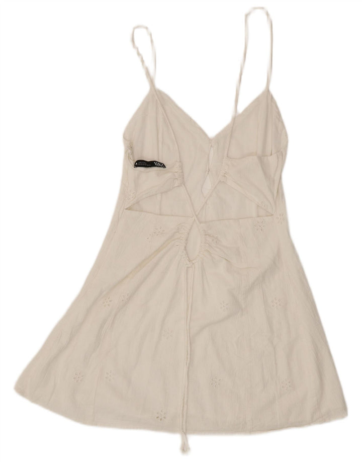 ZARA Damen Sommerkleid UK 12 Mittelweiße geblümte Baumwolle