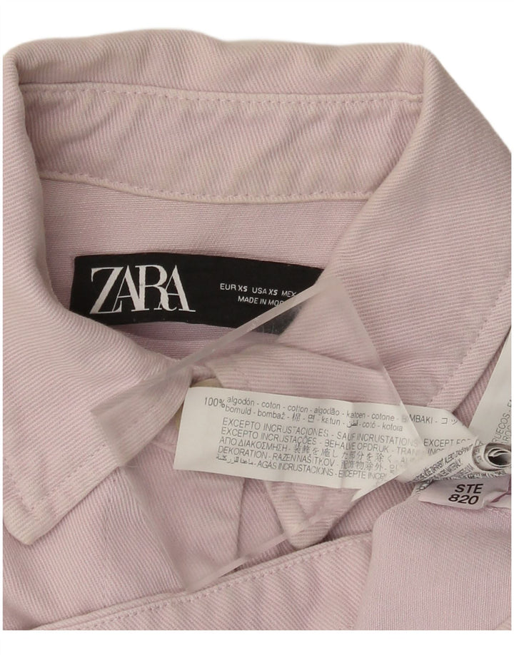 Zara Damen übergroße Crop-Jeansjacke UK 6 XS rosa Baumwolle