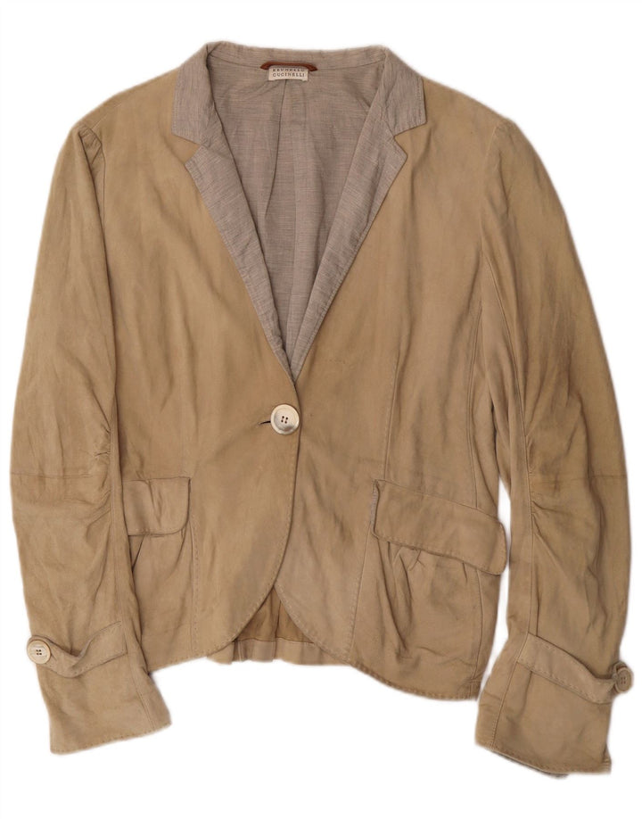 Brunello Cucinelli Damen 1-Knopf-Blazerjacke UK 12 Mittelbeige Klassisch