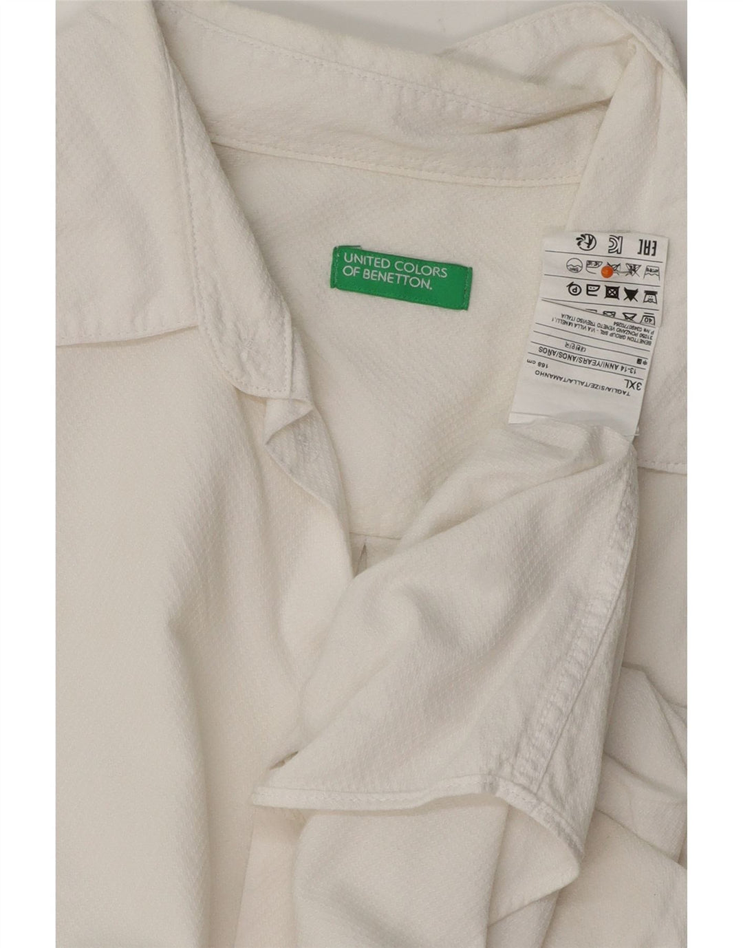 BENETTON Jungen-Hemd, 13–14 Jahre, 3XL, weiße Baumwolle