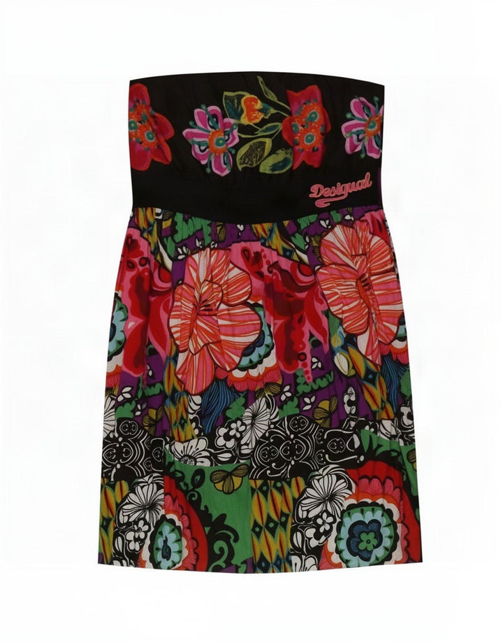 Desigual Damen Mini-trägerloses Kleid EU 42 Großes mehrfarbiges Blumenmuster