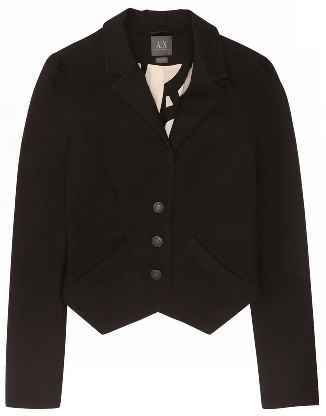 Armani Womens 3 Button Crop Blazer Jacke UK 12 Medium Black Cotton