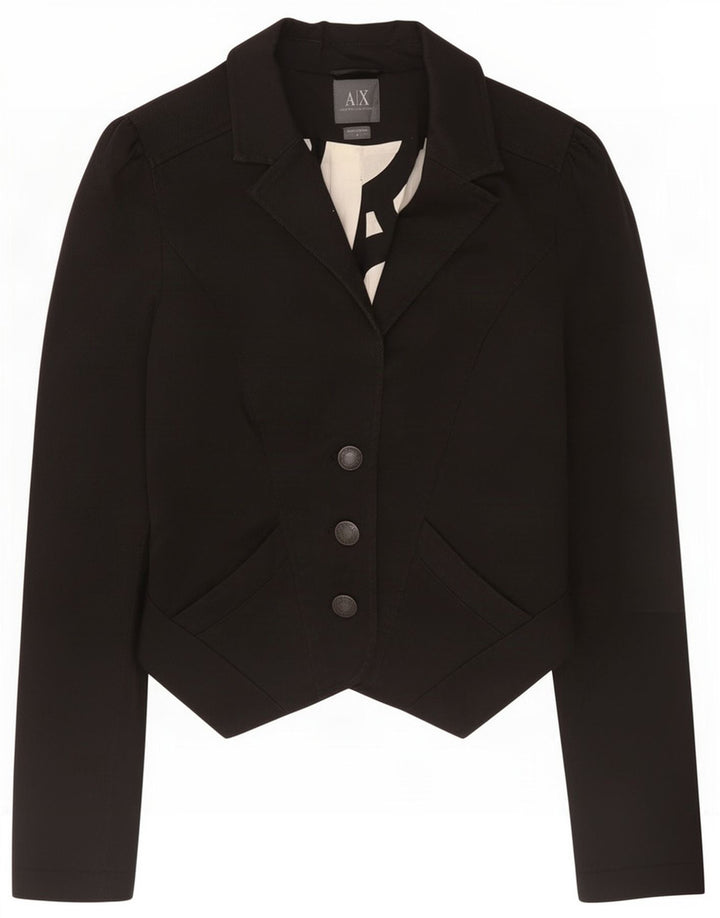 Armani Womens 3 Button Crop Blazer Jacke UK 12 Medium Black Cotton