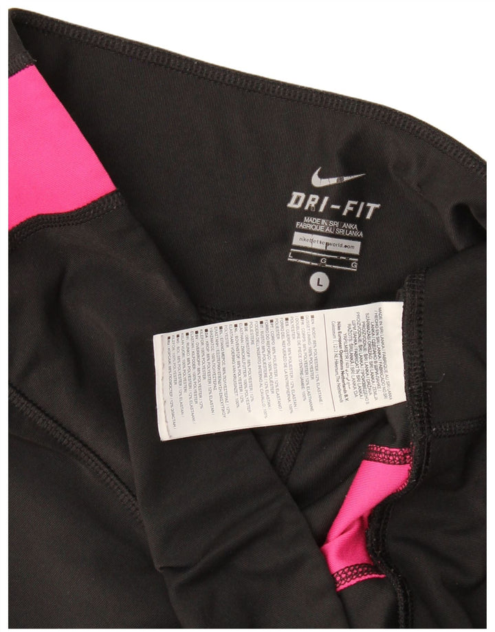 Nike Damen Dri Fit Leggings UK 14 Large Schwarz Colourblock Polyester