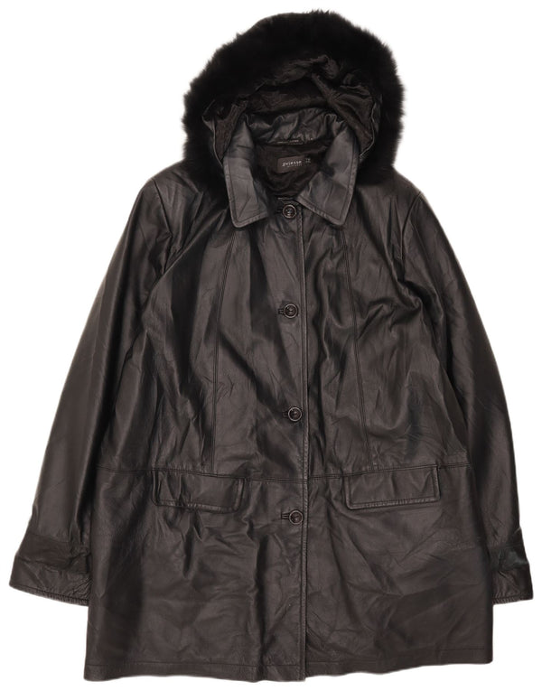 Oviesse Damen Ledermantel mit Kapuze IT 52 2XL Schwarz