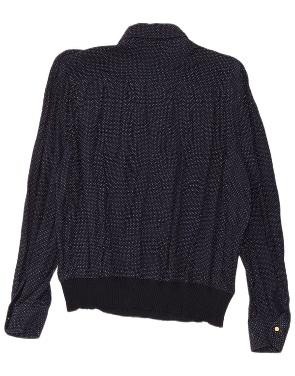 VINTAGE Damen Hemdbluse UK 16 Große marineblau gefleckte Viskose