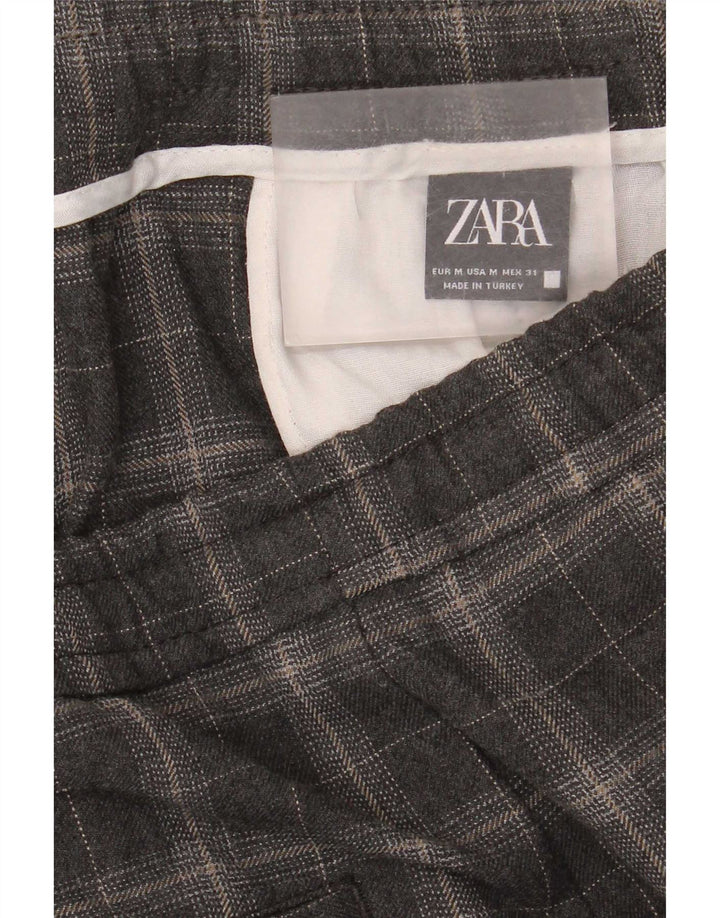 Zara Herren Tapered Chino-Hose, Größe M, W31, L30, Grau kariert