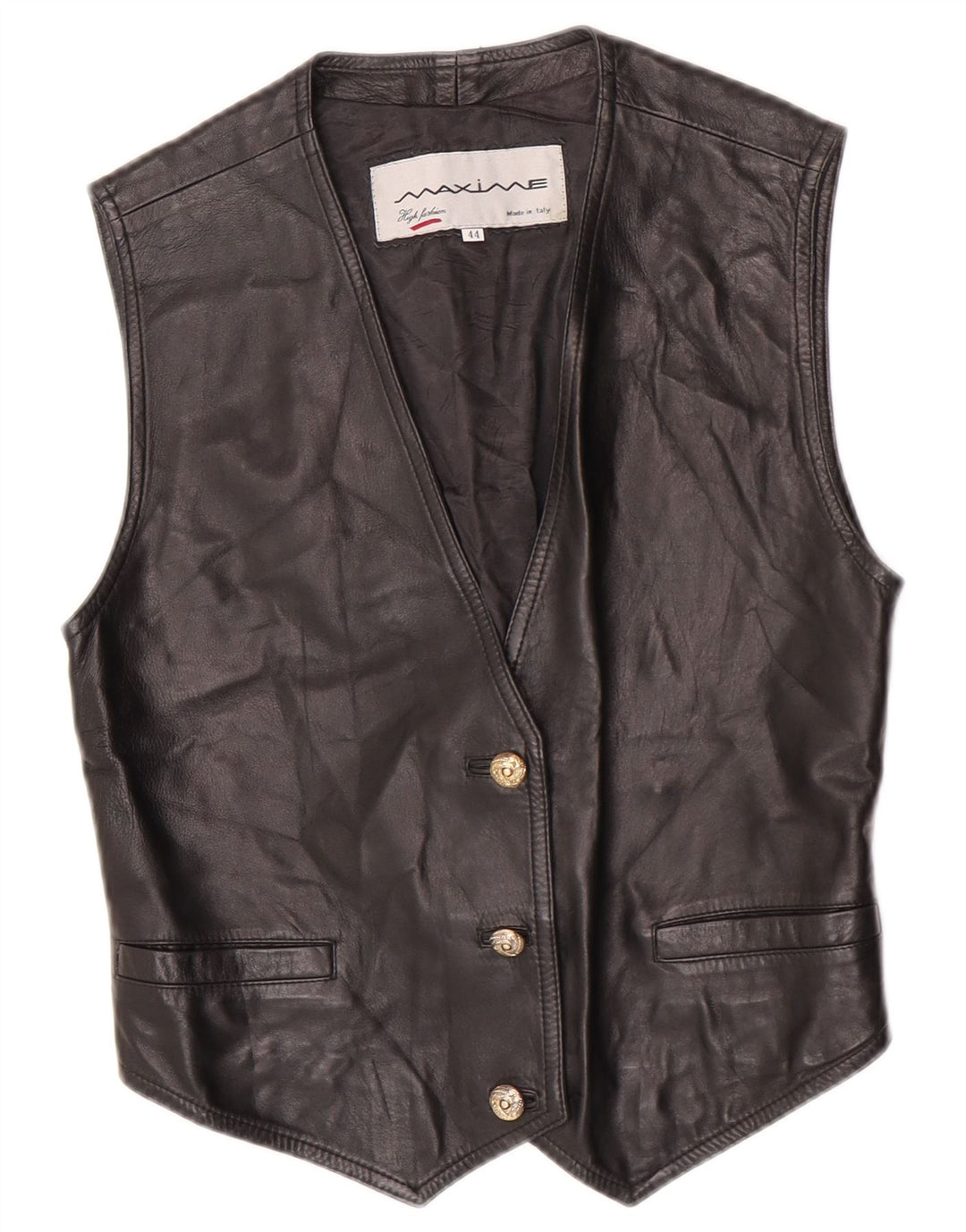 Maxime Damen Crop Lederweste IT 44 Medium Schwarz