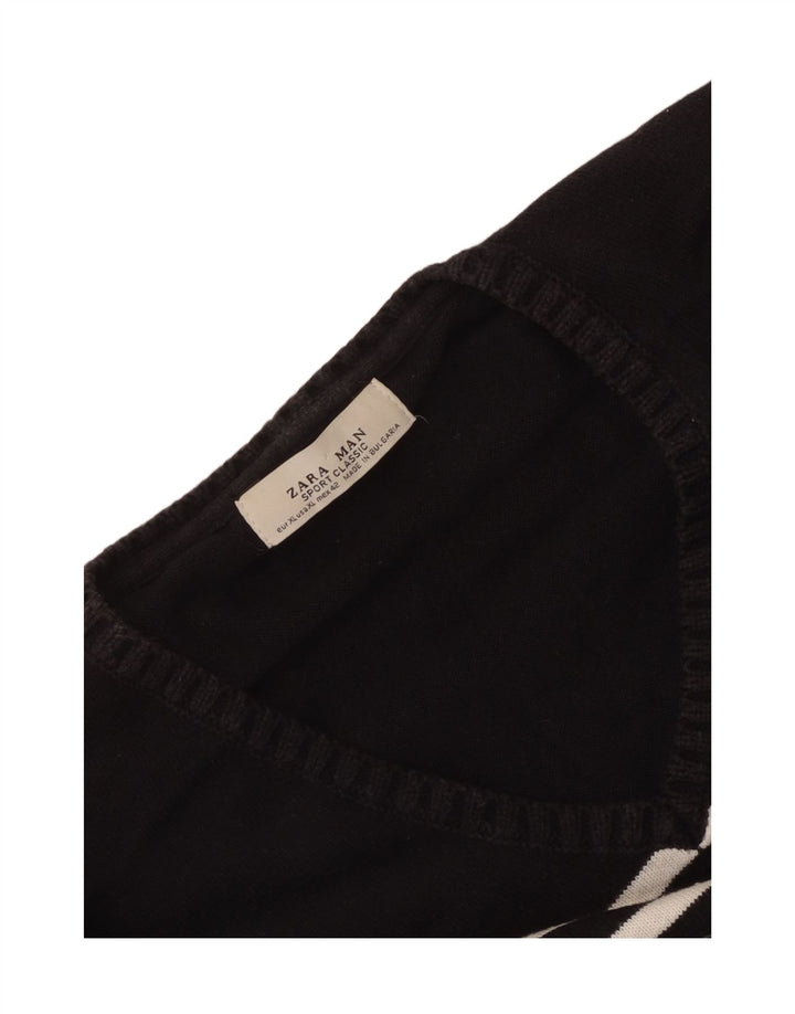 Zara Herren V-Ausschnitt Pullover Pullover XL Schwarz gestreift