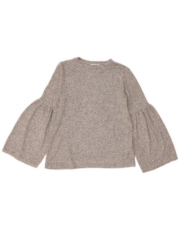 Zara Damen Trafaluc Übergroßes Top Langarm UK 10 Small Grau meliert