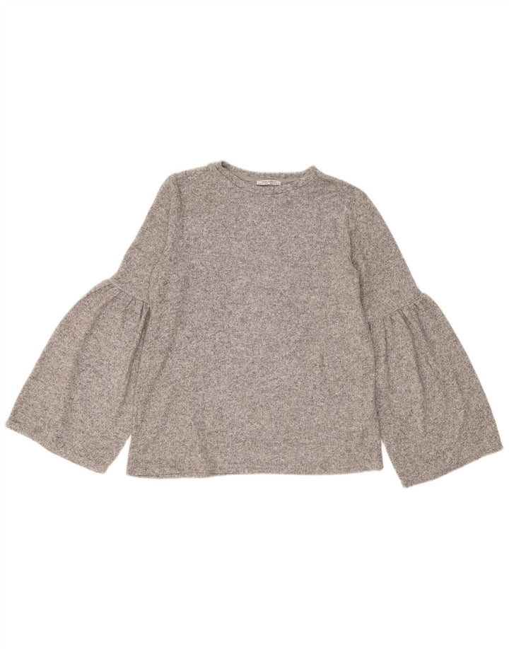 Zara Damen Trafaluc Übergroßes Top Langarm UK 10 Small Grau meliert
