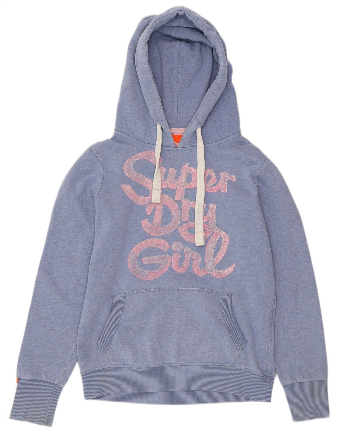 SUPERDRY Damen-Kapuzenpullover mit Grafik, UK 14, mittelblau gefleckte Baumwolle