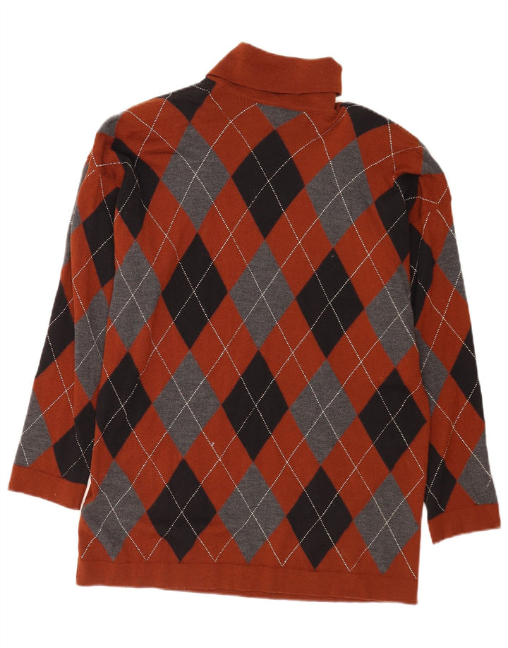 Vintage Damen Rollkragenpullover Pullover EU 38 Mittelbraun Argyle/Diamant