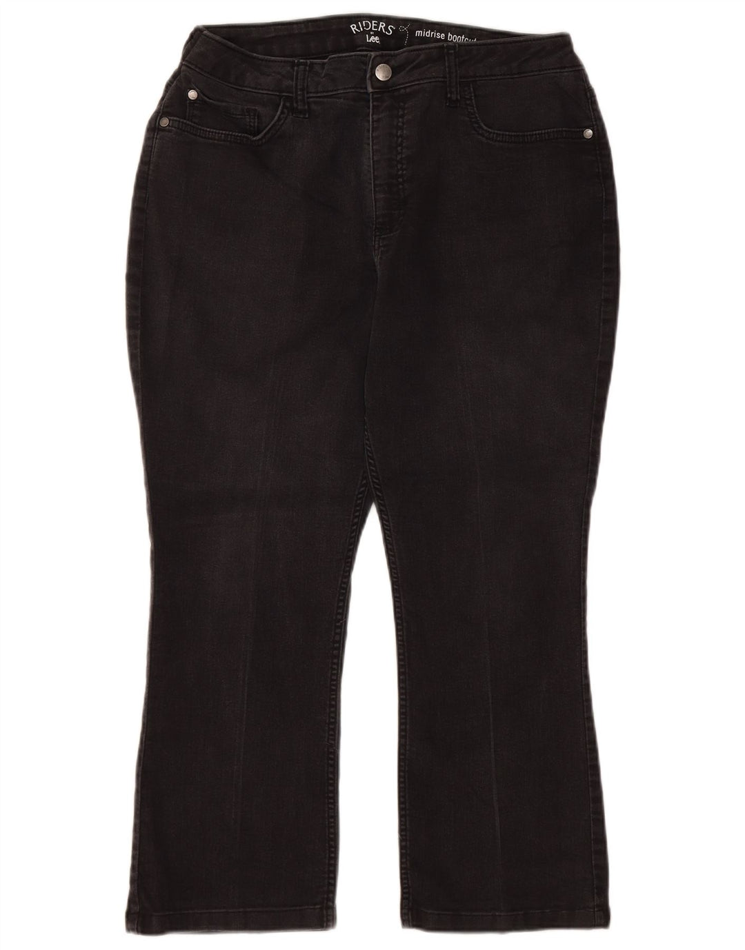 LEE Damen Riders Mid Rise Bootcut Cropped Jeans US 14 XL W32 L24 Schwarz