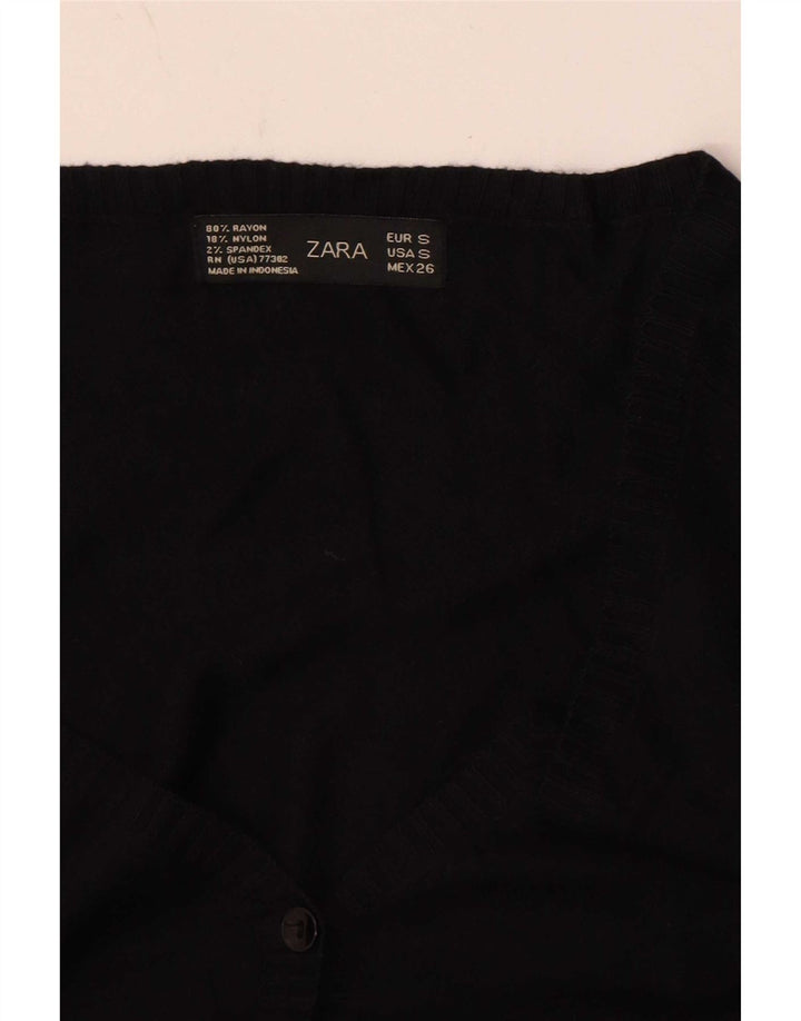 Zara Damen Crop Cardigan Pullover UK 8 Small Schwarz Rayon
