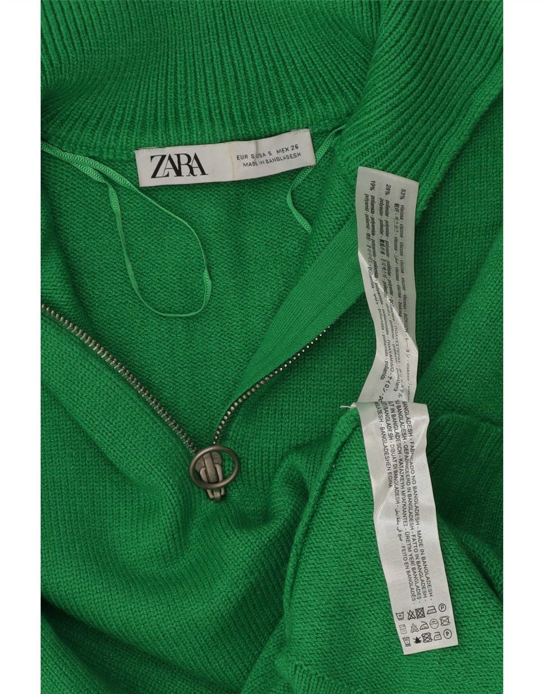 Zara Damen-Pullover, übergroß, mit Reißverschluss, Gr. 10, Größe S, Grün, Polyester