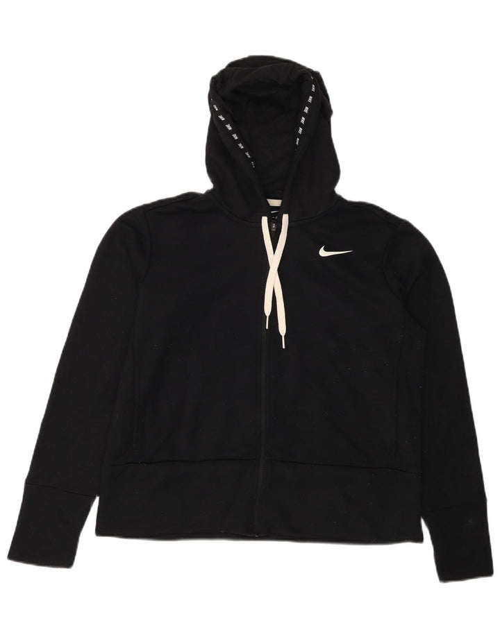 NIKE Womens Dri Fit Oversized Zip Hoodie Pullover UK 10 Small Schwarz