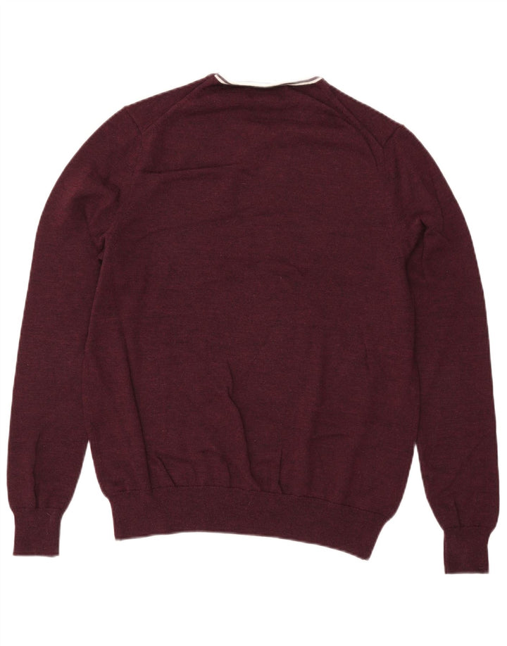 Fred Perry Herren-Pullover mit Rundhalsausschnitt, groß, burgunderrote Merinowolle