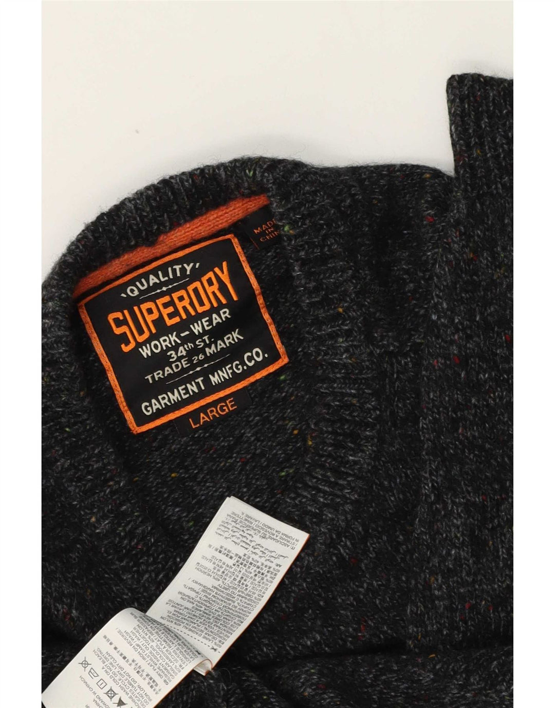 Superdry Herren-Pullover mit Rundhalsausschnitt, groß, grau gesprenkelte Wolle