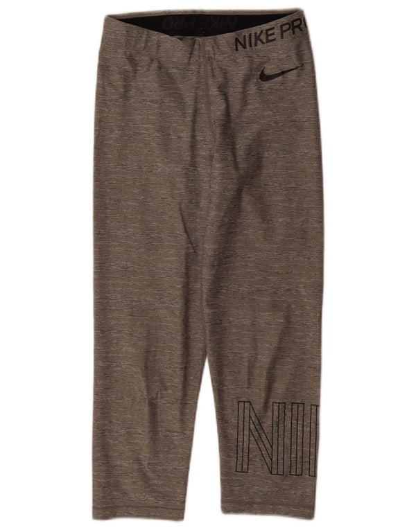 Nike Womens Dri Fit Graphic Capri Leggings UK 10 Small Grau meliert