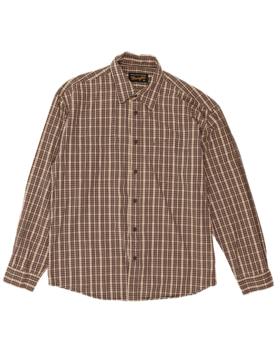 Wrangler Herren-Flanellhemd XL, braun kariert, Baumwolle