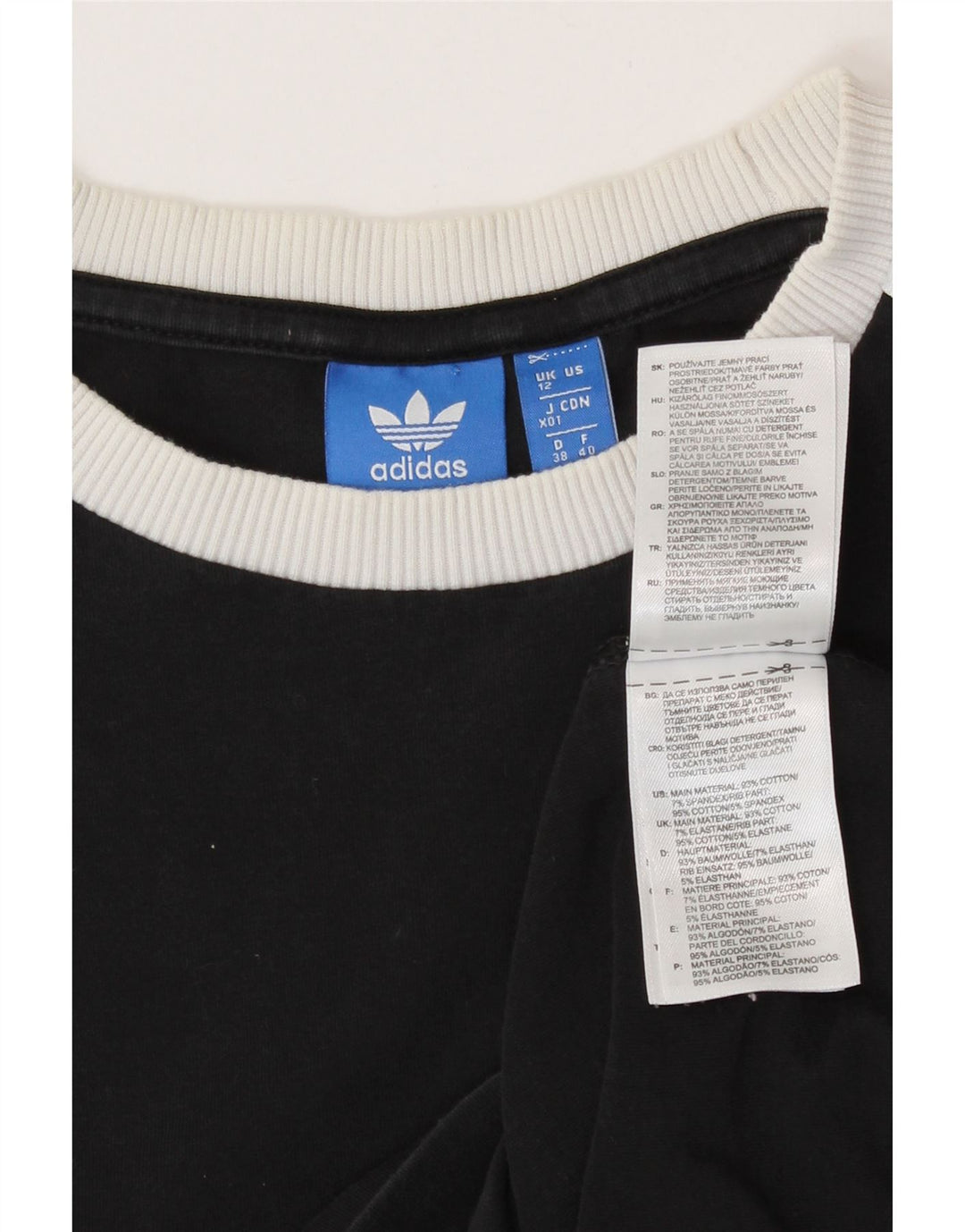 Adidas Damen Top Langarm UK 12 Medium Schwarz Baumwolle