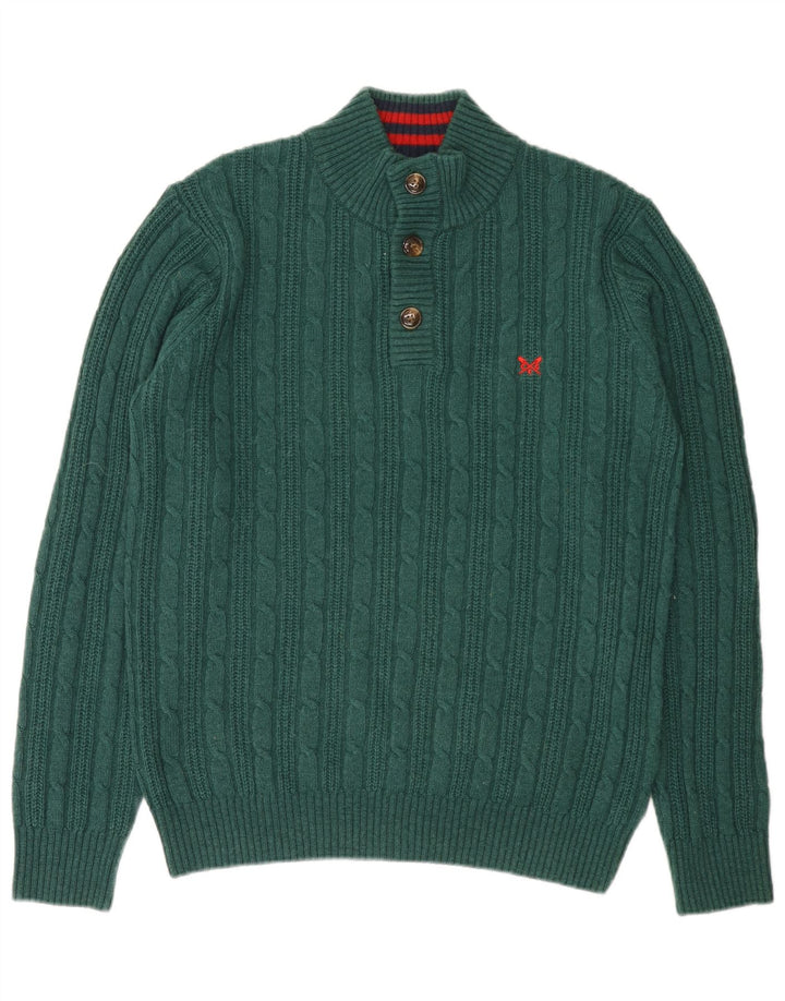 Crew Clothing Herren-Pullover mit Knopfkragen, mittelgrünes Nylon
