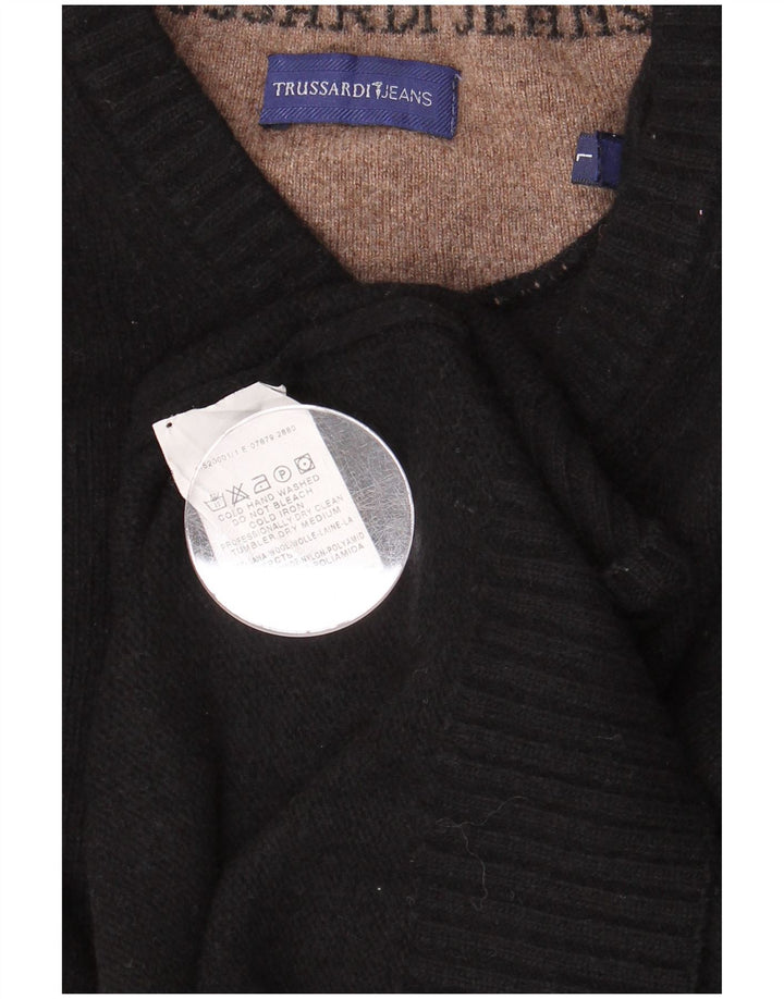 TRUSSARDI JEANS Herren-Pullover mit V-Ausschnitt, große schwarze Wolle