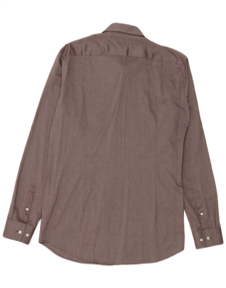 Hugo Boss Herren-Hemd mit extra schmaler Passform, Größe 40, 15 1/2, mittelgraue Baumwolle