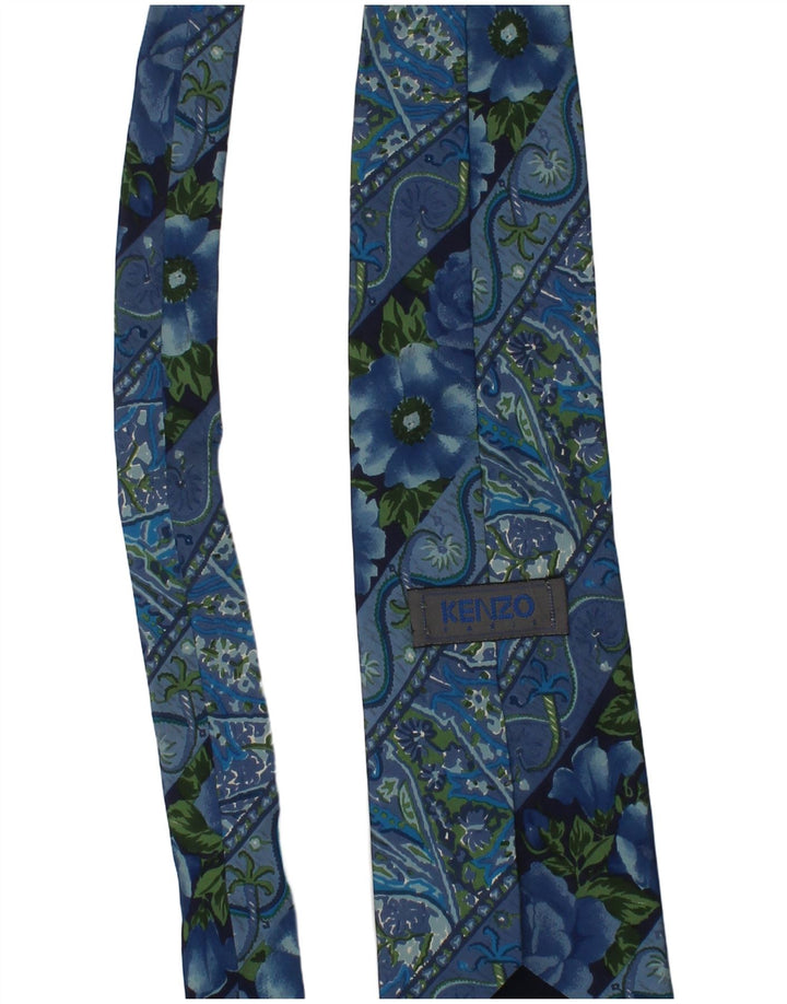 Kenzo Herren-Krawatte, Einheitsgröße, Blau, Blumenmuster, Seide, Designer