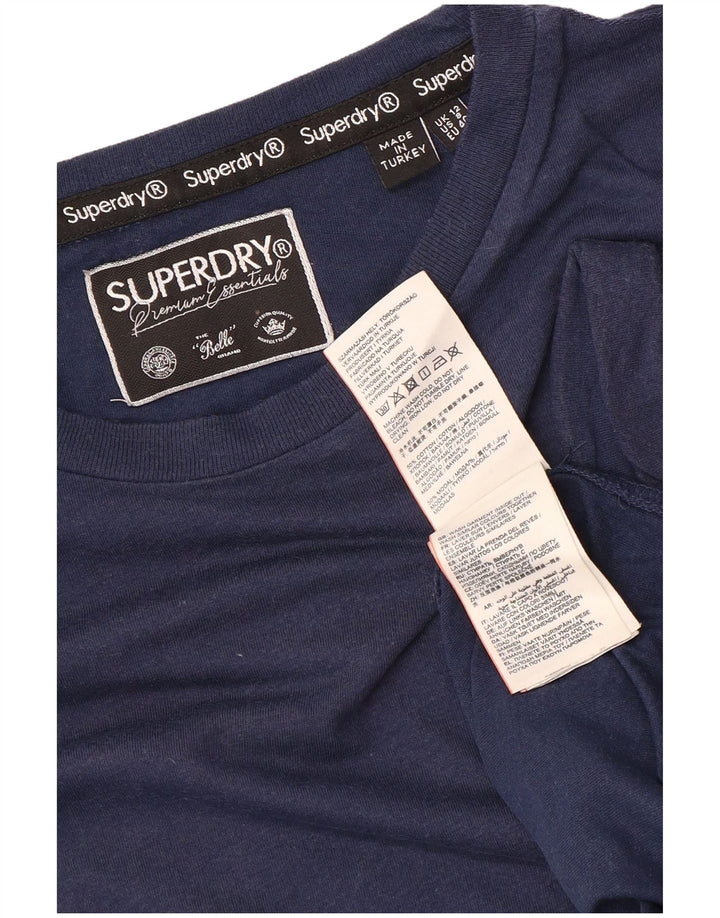 Superdry Damen T-Shirt Top UK 12 Medium Marineblau Baumwolle