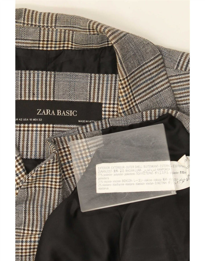 Zara Damen-Blazerjacke mit 1 Knopf, EU 42, großes grau kariertes Polyester