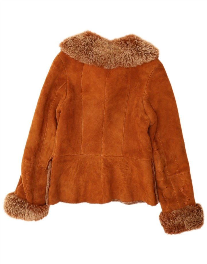 Vintage Damen Shearling Jacke UK 12 Mittelbraunes Leder