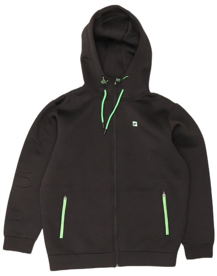 FILA Mens Loose Fit Graphic Zip Hoodie Sweater Small Black Polyester
