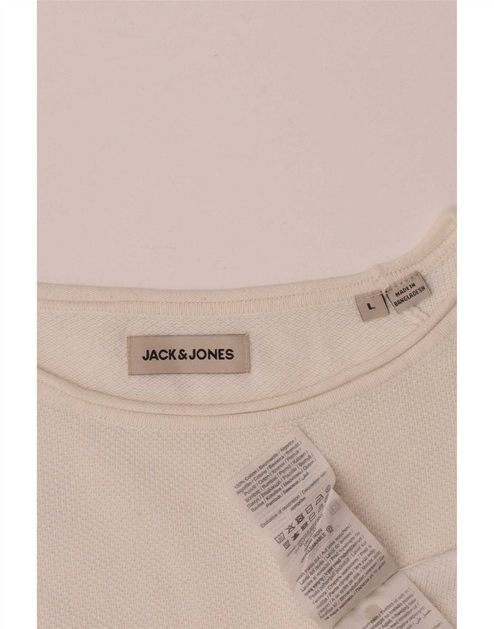 Jack & Jones Herren-Pullover mit U-Boot-Ausschnitt, groß, aus weißer Baumwolle