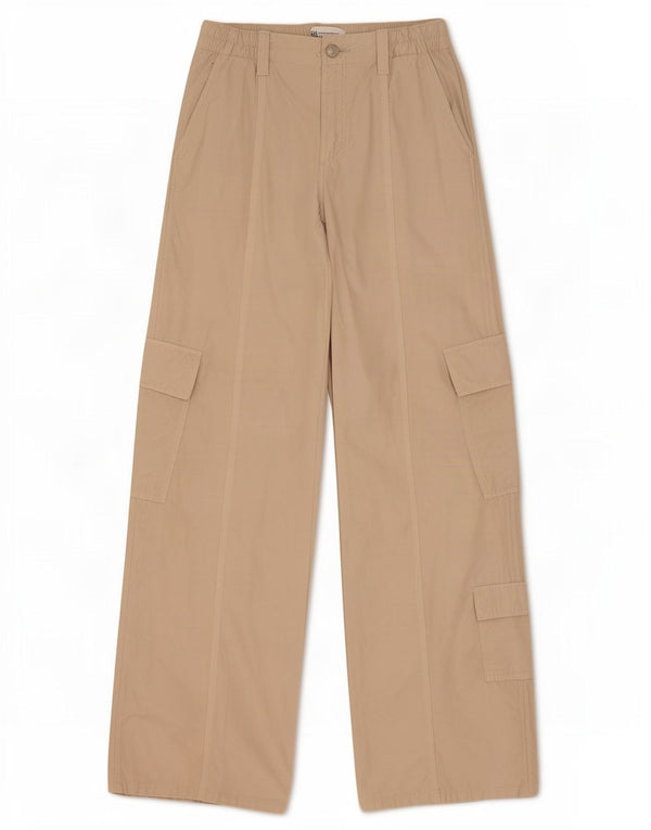 Zara Womens Wide Leg Cargo Trousers XS W25 L32 Beige Cotton