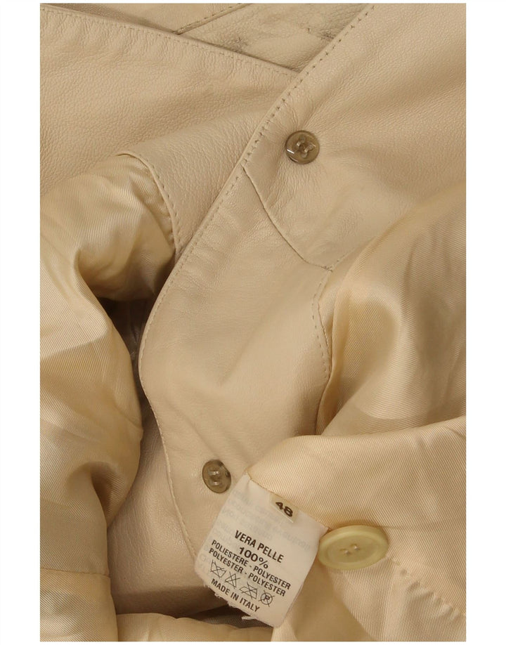 Vintage Damen 3 Knopf Leder Blazer Jacke IT 48 XL Beige Leder