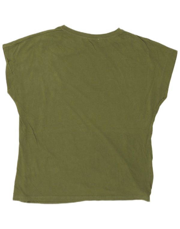 Zara Damen Grafik-T-Shirt-Oberteil UK 16 Large Khaki Baumwolle