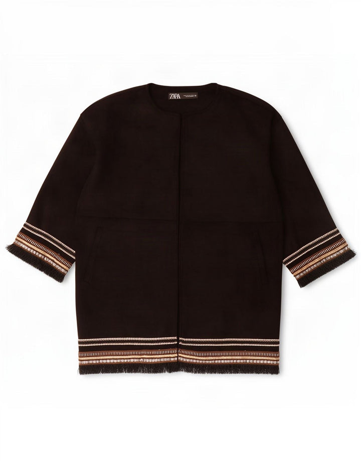 Zara Damen Übergroßer offener Mantel mit 3/4-Ärmeln, UK 6, XS, Schwarz gestreift