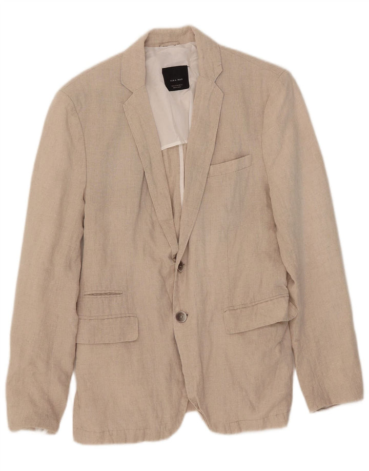 Zara Herren-Blazer mit 2 Knöpfen, EU 46, kleines beiges Leinen