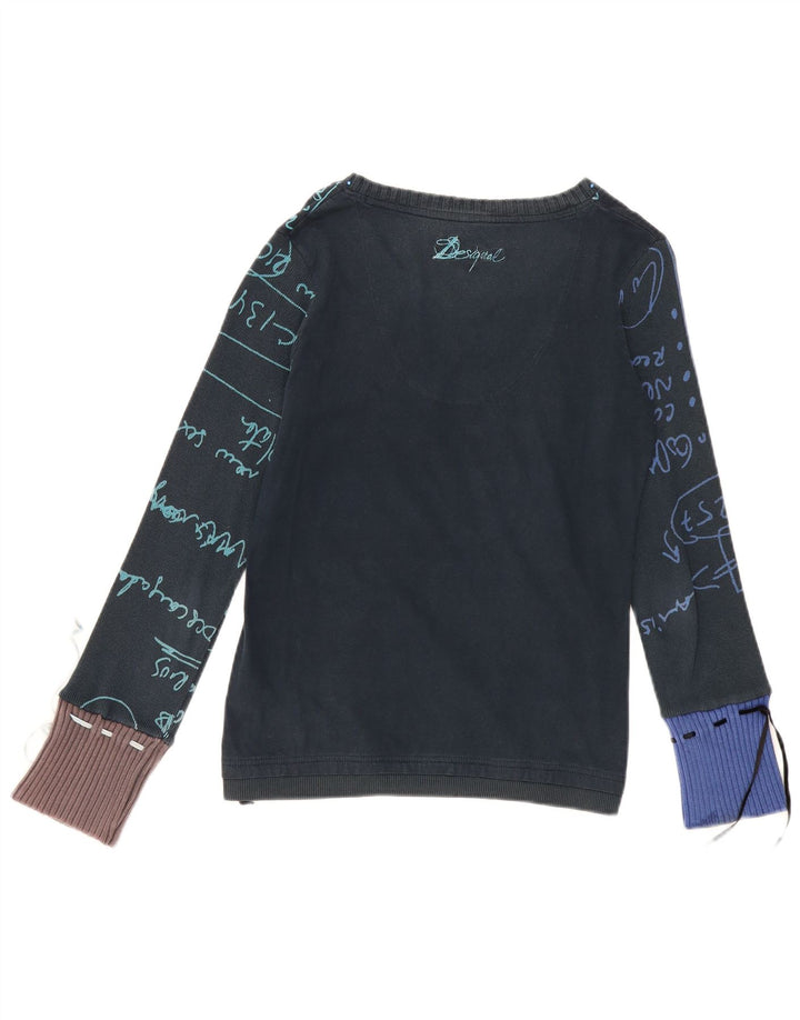 Desigual Damen Graphic Top Langarm UK 14 Mittel Marineblau Herz