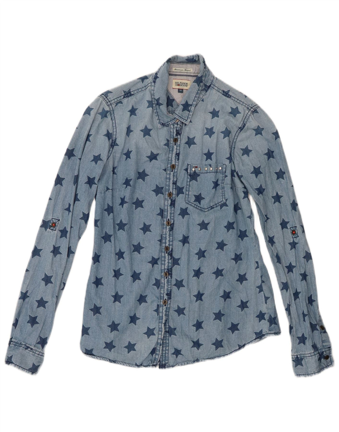 Tommy Hilfiger Damen-Jeanshemd mit abstraktem Muster, UK 6, XS, Blau